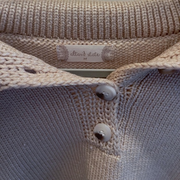 Tan Medium Altard State Cropped Sweater with Buttons - Picture 3 of 7